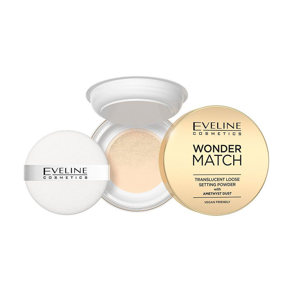 Фіксувальна пудра для обличчя Eveline Cosmetics Wonder Match Translucent Loose Setting Powder With Amethyst Dust з пилком аметисту, 6 г